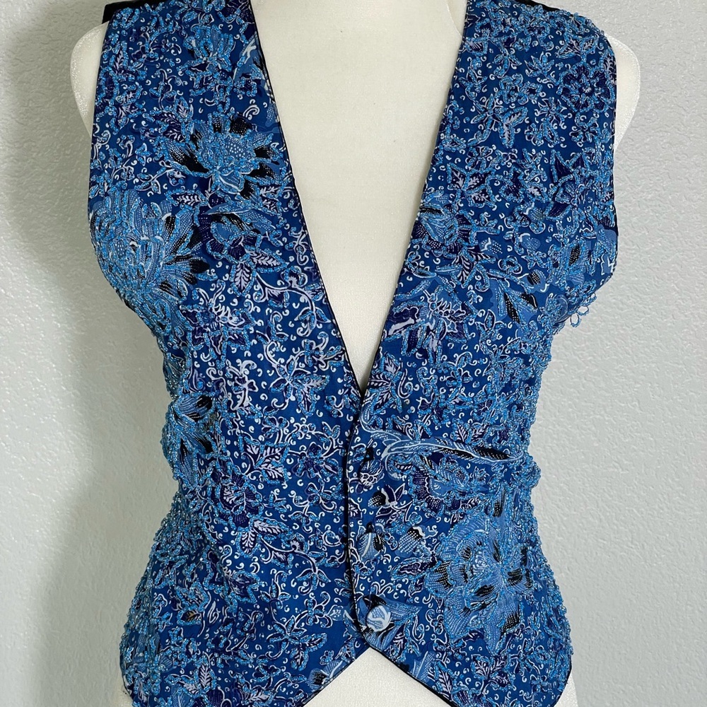 Floral Blue Brocade Vest